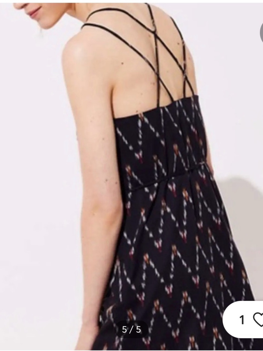 LOFT Black Strapless Dress with Crisscross Straps and Subtle Print